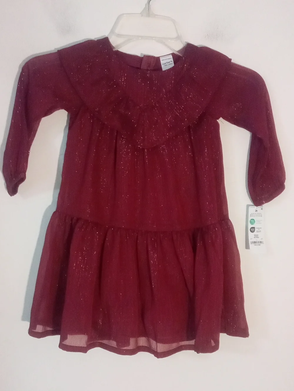 Carter's Girls' Burgundy Sparkle Ruffle-Tier Dress 2T NWT Holiday